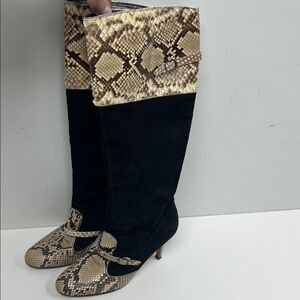 Elegant Snakeskin and Black Heeled Boots